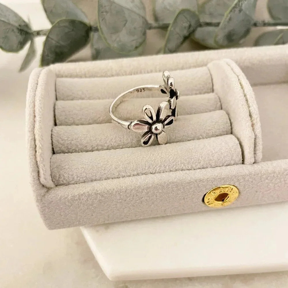 925 Sterling Silver Vintage Flower Ring Dainty Minimalist Flower Ring - Picture 9 of 9